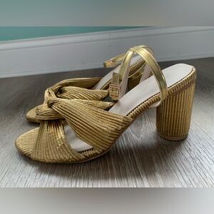 Women's Crossed Knot Gold Metallic Heeled Sandals